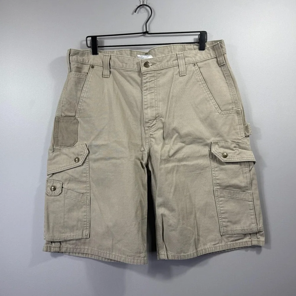 Carhartt Cargo Shorts Mens 38 Beige Canvas Workwear Relaxed Fit Utility Pockets